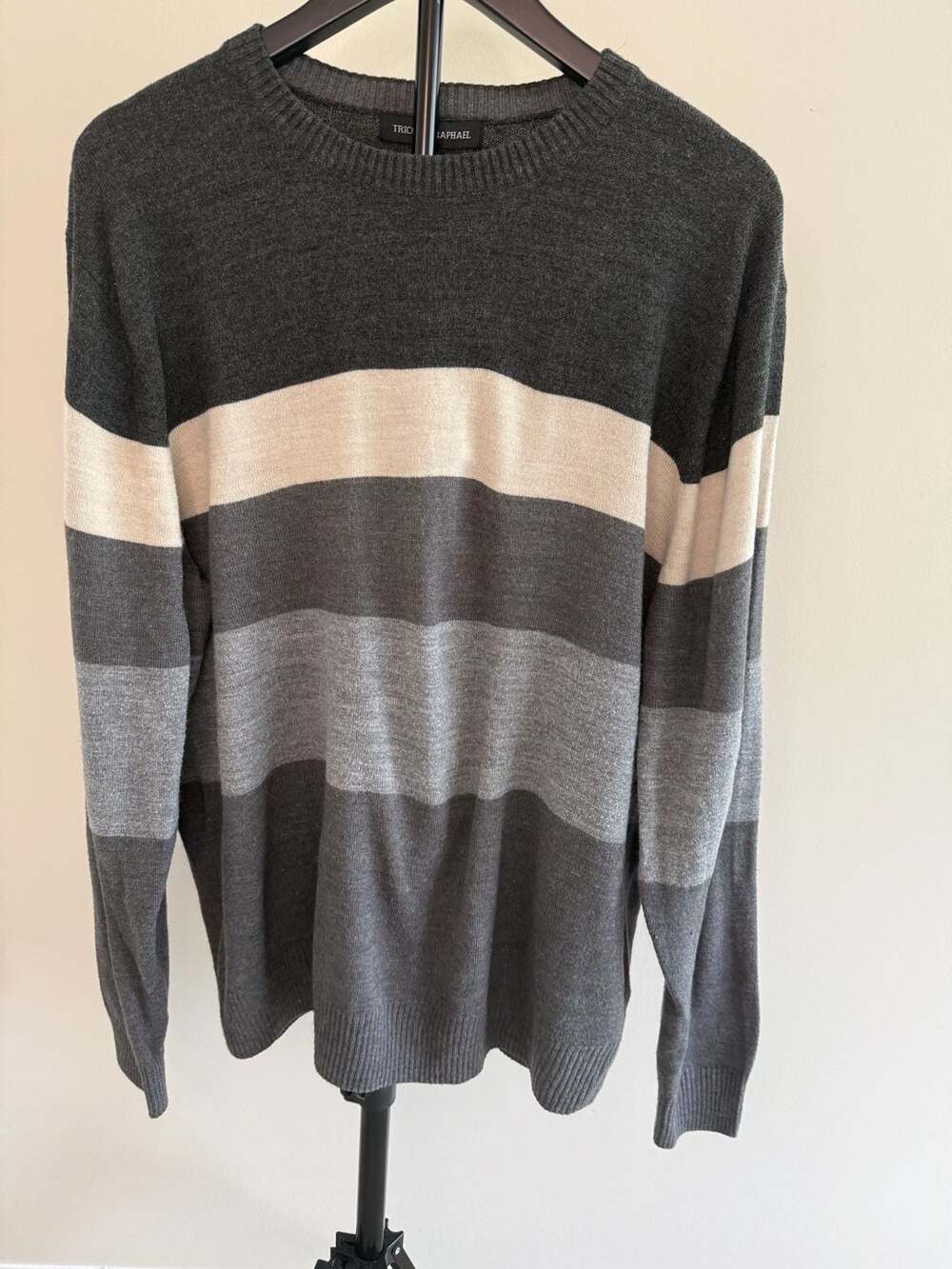 Tricots St Raphael Sweater Grey Striped Crewneck-XL